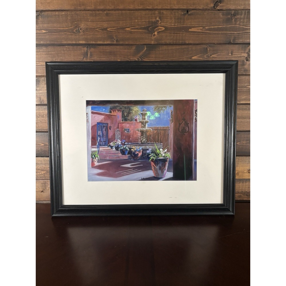 Diana Madaras Framed Print Mesquite Courtyard Southwestern Adobe Fountain 22x18